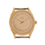 A yellow gold wristwatch by Omega, the signed dial with gold baton numerals, Roman numerals at 12,