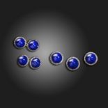 A cased set of French lapis lazuli cufflinks and studs, the cufflinks and three larger studs each