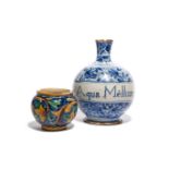 An Italian maiolica apothecary bottle 18th century, the generous rounded body inscribed 'Aqua