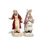 Two Staffordshire porcelain figures of a Jewish Pedlar and Mother Goose 2nd half 19th century, the