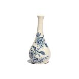 A Longton Hall miniature blue and white vase c.1754-56, of bottle shape, painted with a spray of