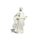 A white-glazed Bow Commedia dell'Arte figure of Isabella c.1752-55, standing in a theatrical pose