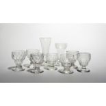 Nine jelly or sorbet glasses 18th/19th century, seven with rounded bowls moulded with honeycomb or