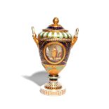 A good Berlin vase and cover 19th century, painted to one side with the god Arcas with arms