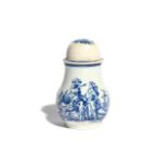 A rare Caughley mustard pot and cover c.1790, the slender baluster form printed with the