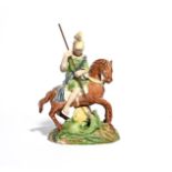 A Ralph Wood pearlware model of George and the Dragon c.1780-90, St George on horseback and
