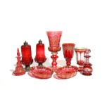 A collection of Bohemian ruby and cranberry glass 19th century, including three various goblets, two