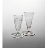 Two dwarf ale glasses c.1730 and c.1770, the smaller glass with spiral moulding and a flammiform