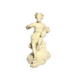 A white-glazed French porcelain figure of Bacchus late 18th century, seated and wearing a