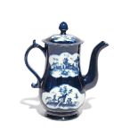A Lowestoft blue and white coffee pot and cover c.1765, of small size, painted to both sides with