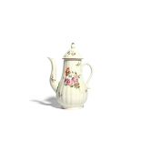 A Chelsea-Derby coffee pot and cover c.1770, the fluted baluster form painted with a spray of