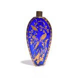 A blue glass scent bottle late 18th century, of flatted ovoid form, gilded in the James Giles