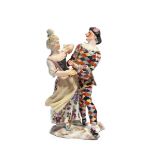 A Meissen-style figure of Harlequin and Columbine dancing 19th century, after the model by J J