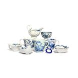 A small group of English blue and white porcelains c.1760-80, including a Vauxhall coffee cup