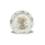 An unusual European-decorated Chinese porcelain plate mid 18th century, finely pencilled and painted