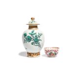 An English-decorated Chinese porcelain tea canister and cover 18th century, painted probably in