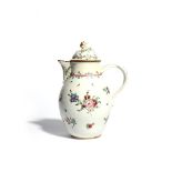 A Bristol coffee pot and cover c.1775, the slight ogee form painted with flower sprays including