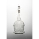A rare magnum Beer decanter and stopper c.1765, the round-shouldered form engraved to one side
