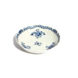 A rare Worcester blue and white junket dish c.1765, painted with the Junket Dish Florals, Second