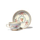 A Worcester teacup and saucer c.1770, decorated in the London atelier of James Giles with loose