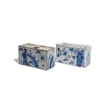 Two large delftware flower bricks c.1730-50, Dutch or English, one painted with a Chinese lady