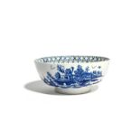 A Lowestoft blue and white punch bowl c.1775, printed to the exterior with figures in a Chinese