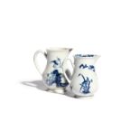 Two Worcester blue and white milk jugs c.1754-58, one of Scratch Cross type and painted with the