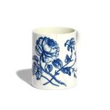 A Worcester blue and white mug c.1768-70, printed with the Thorny Rose pattern, a naturalistic
