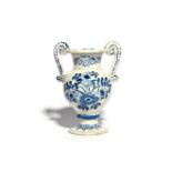 A London delftware two-handled vase possibly dated 1716, the baluster form painted in underglaze