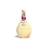 A Chelsea scent bottle c.1755, modelled as a bottle contained in a yellow wicker basket, the neck