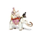 A Meissen-style figure of a Sultan on the back of an elephant 19th century, after the model by J J