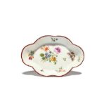 A London-decorated Chinese porcelain spoon tray mid 18th century, the flattened hexafoil form with
