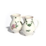 Two Bristol milk jugs c.1770, one painted in green camaieu with floral swags suspended from