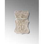 A CHINESE SILVER FILIGREE CARD CASE LATE 19TH CENTURY Decorated in relief to one side with a
