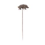 A Victorian diamond-set pig stickpin, the realistically formed pig is pavé-set with diamonds in