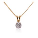 A diamond solitaire pendant, the round brilliant-cut diamond weighs approximately 0.50cts, claw-