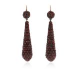 A pair of Victorian garnet drop earrings, the drop earrings pave-set with rose-cut garnets,