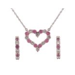 A pink sapphire and diamond 'Hearts' pendant by Tiffany & Co., set in platinum on fine-link platinum