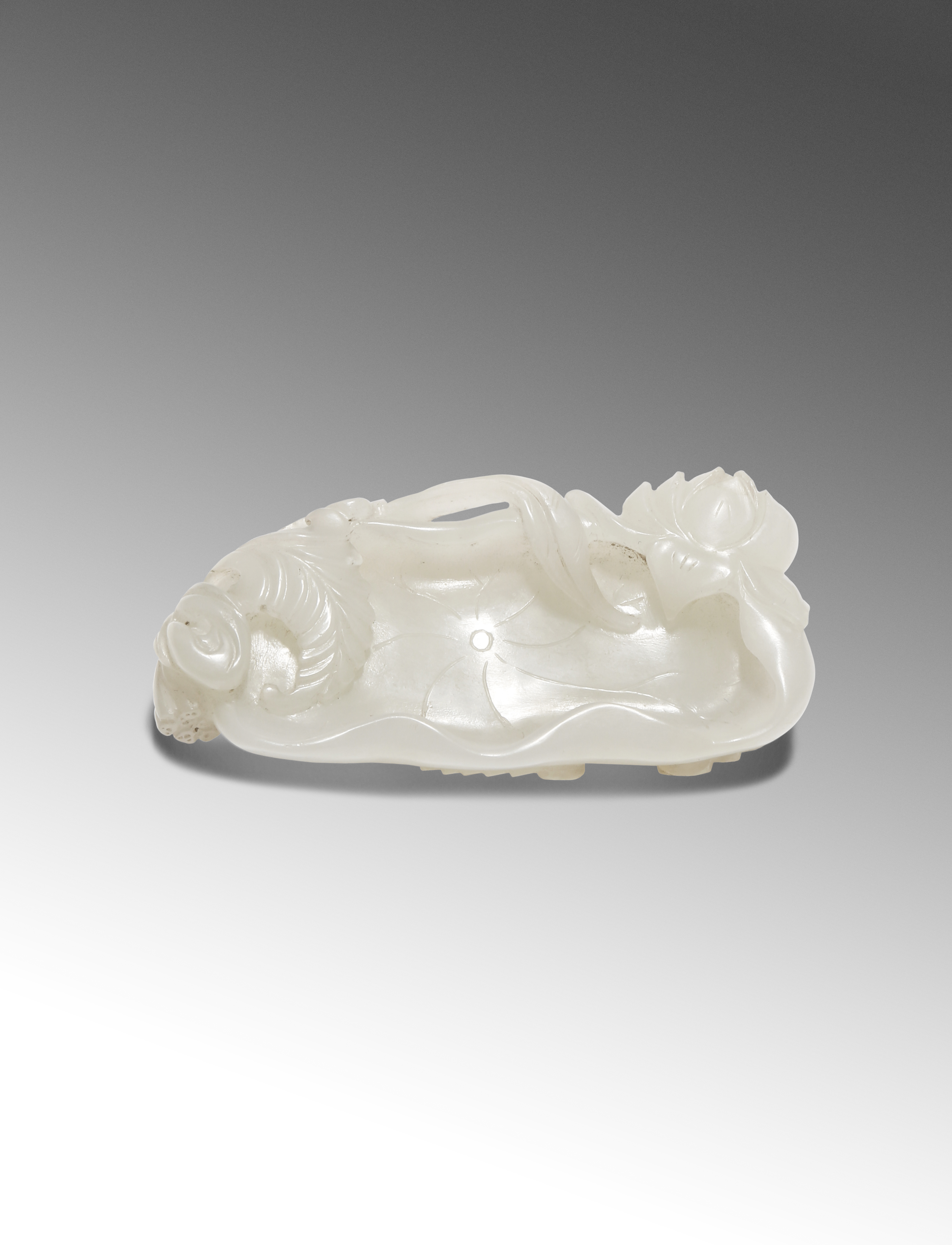 A SMALL CHINESE WHITE JADE 'LOTUS' BRUSH WASHER QING DYNASTY OR LATER Carved as a lotus leaf furling