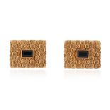 A pair of French sapphire and gold cufflinks by Lasbleitz Fourniere Vitello, the rectangular links