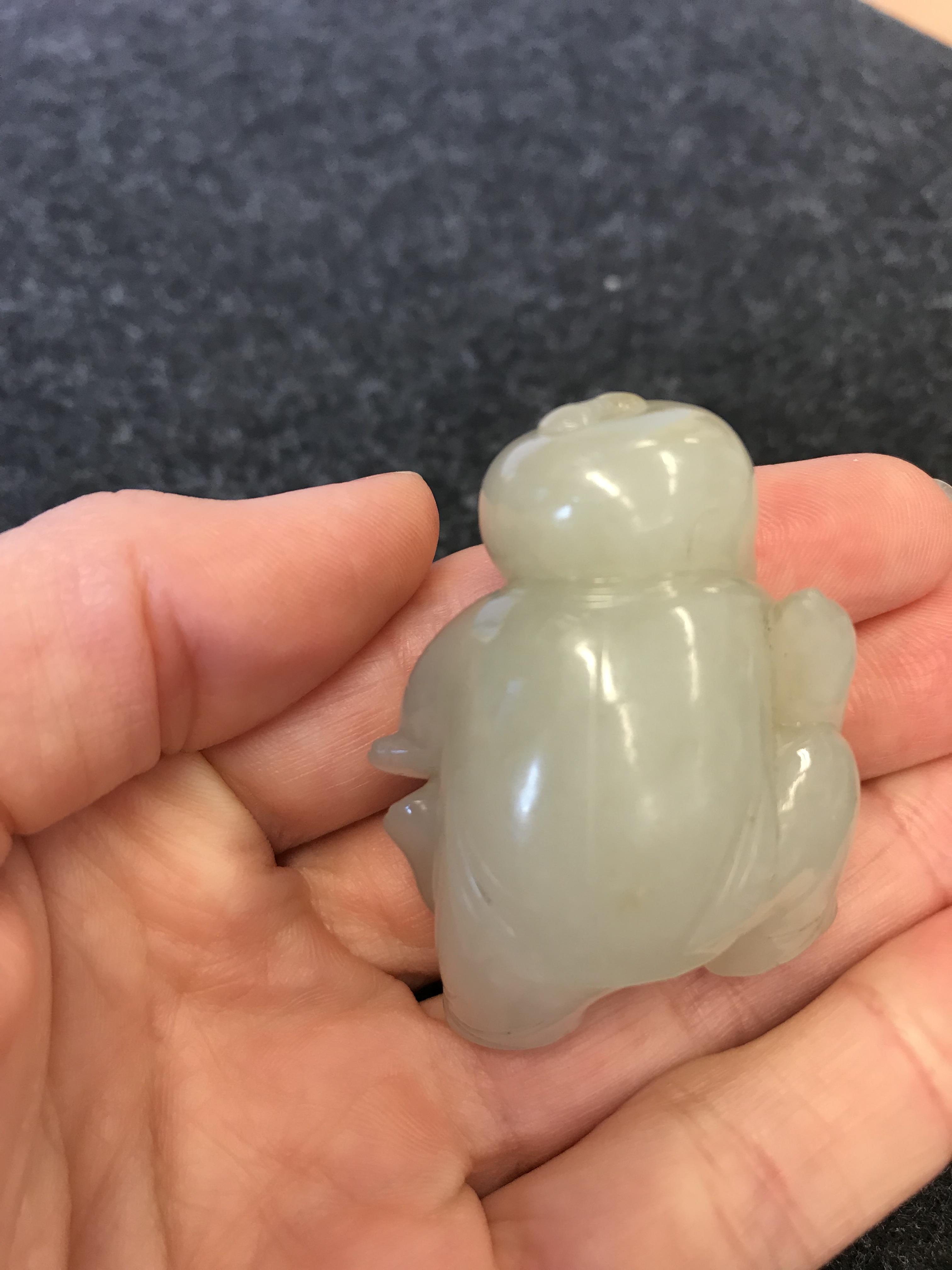 A SMALL CHINESE PALE CELADON JADE CARVING OF A BOY AND A GOOSE QING DYNASTY OR LATER The boy - Image 5 of 12