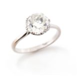 A diamond solitaire ring, the old circular-cut diamond weighs 2.26cts, set in white gold, size Q