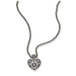 A French sapphire and diamond heart pendant, pave-set with diamonds and flowerhead clusters of