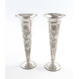 A pair of Edwardian silver trumpet vases, by Mappin and Webb, Sheffield 1901/2, tapering circular
