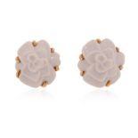 A pair of ceramic flowerhead earrings by Chanel, mounted in 18ct yellow gold, signed and with