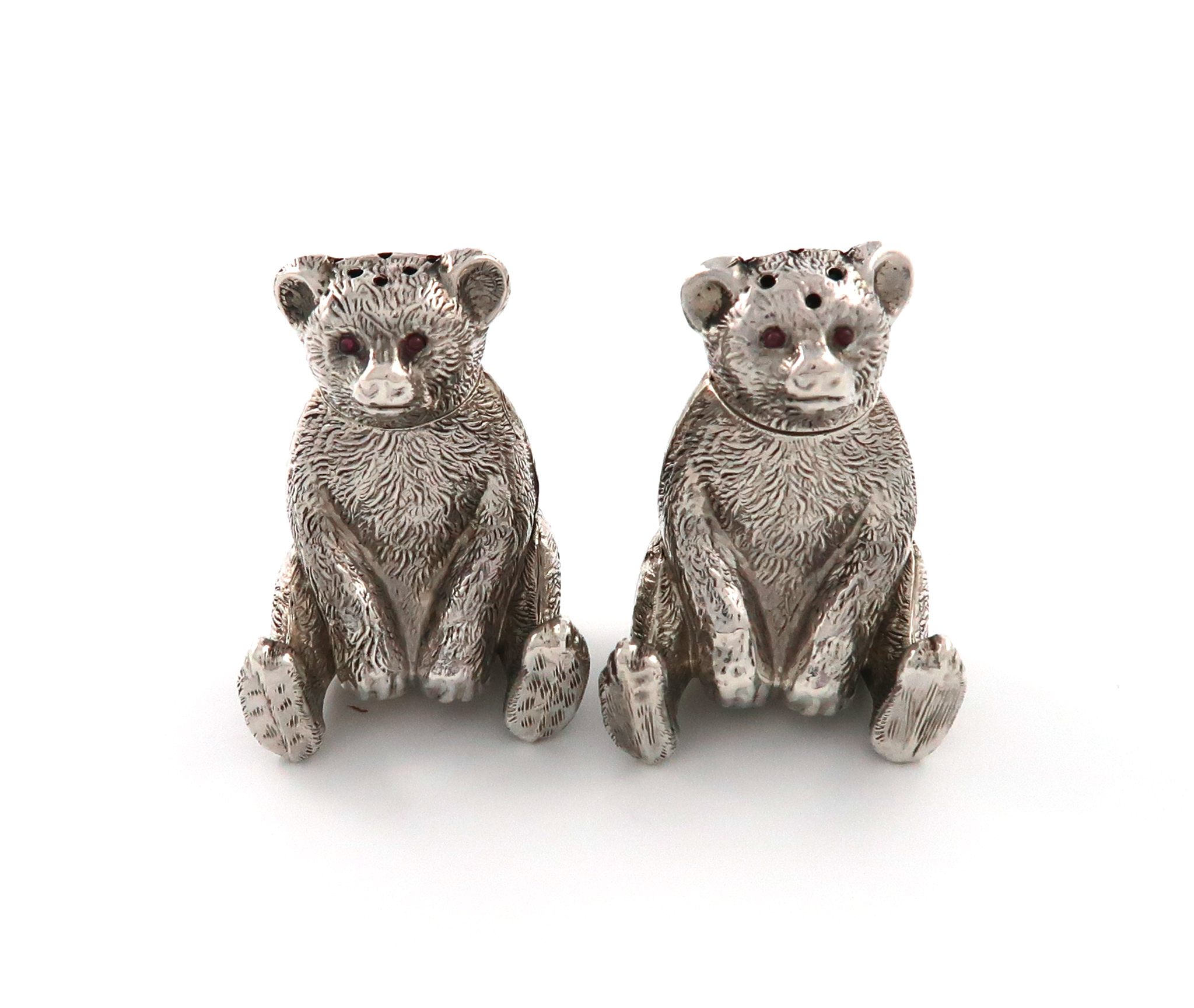 A matched pair of Edwardian novelty silver bear pepper pots, one by Henry Williamson Ltd, the - Image 5 of 7