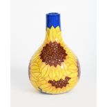 'Sunflower' a Dennis China Works trial Bottle vase designed by Sally Tuffin, dated 2018, painted