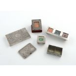 A collection of six silver stamp boxes and cases, comprising: a late-Victorian triple box, by A