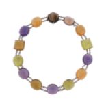 A quartz-set platinum necklace, set with fancy-shaped amethyst, citrine, green and smoky quartz