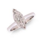 A diamond solitaire ring, the marquise-shaped diamond weighs 1.08cts set in white gold, size L 1/2
